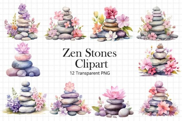 Download Zen Stones Watercolor Clipart Bundle - Clipart bundle Collection