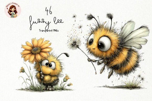 Download Whimsical Fuzzy Bee PNG Clipart Bundle - Clipart bundle Collection