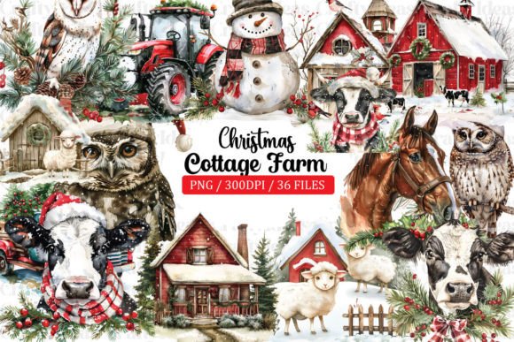 Download Cottage Farm Christmas Clipart Bundle - Clipart bundle Collection