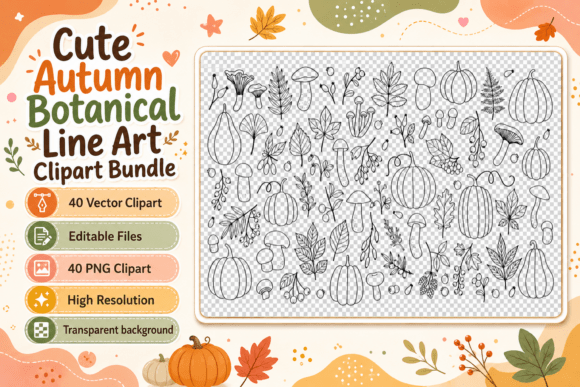 Download Cute Autumn Botanical Clipart Bundle - Clipart bundle Collection