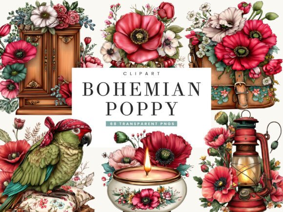 Download Bohemian Poppy Flower Clipart Bundle - Clipart bundle Collection