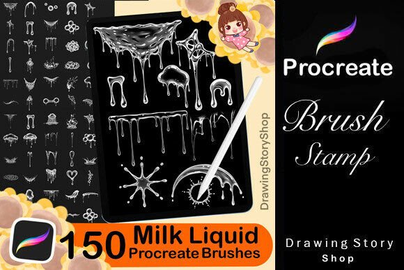 Download 150 Milky Liquid Stamps for Procreate - Liquid Collection