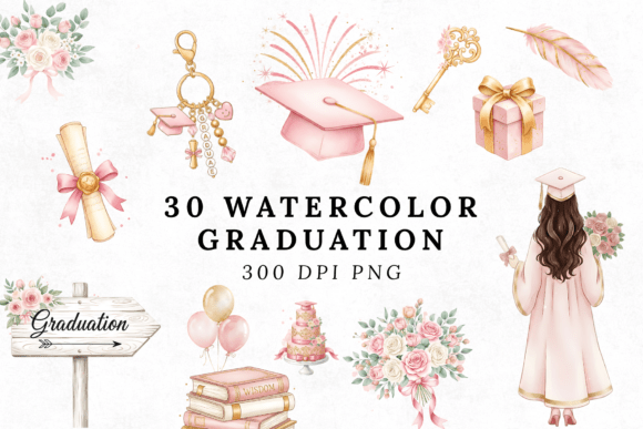 Download 30 Watercolor Graduation Clipart Bundle - Clipart bundle Collection