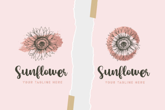Download Sunflower Hand Drawn Floral Logo Premium - Floral logo Collection